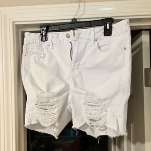 White distressed denim shorts